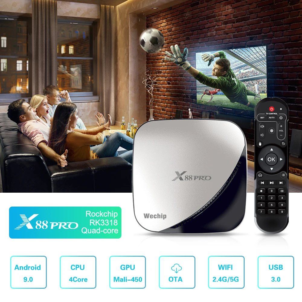 Wechip X88 Pro ТВ коробка Android 9 0 RK3318 2 4G/5G WI FI 4G DDR4 sd карты до 64 Гб памяти на носителе eMMC