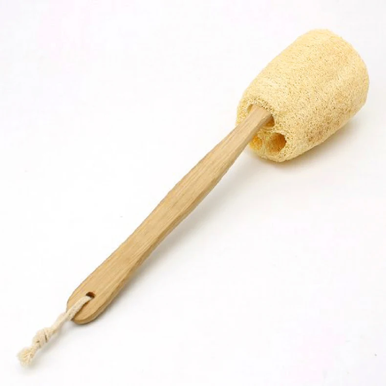 Горячая продажа деревянная ручка натуральная губка Loofah задняя скруббер щетка
