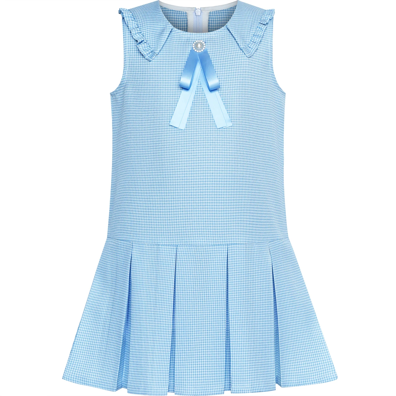 Sunny Fashion платья для девочек новогодние костюмы Плиссированный Белый Черный Плед