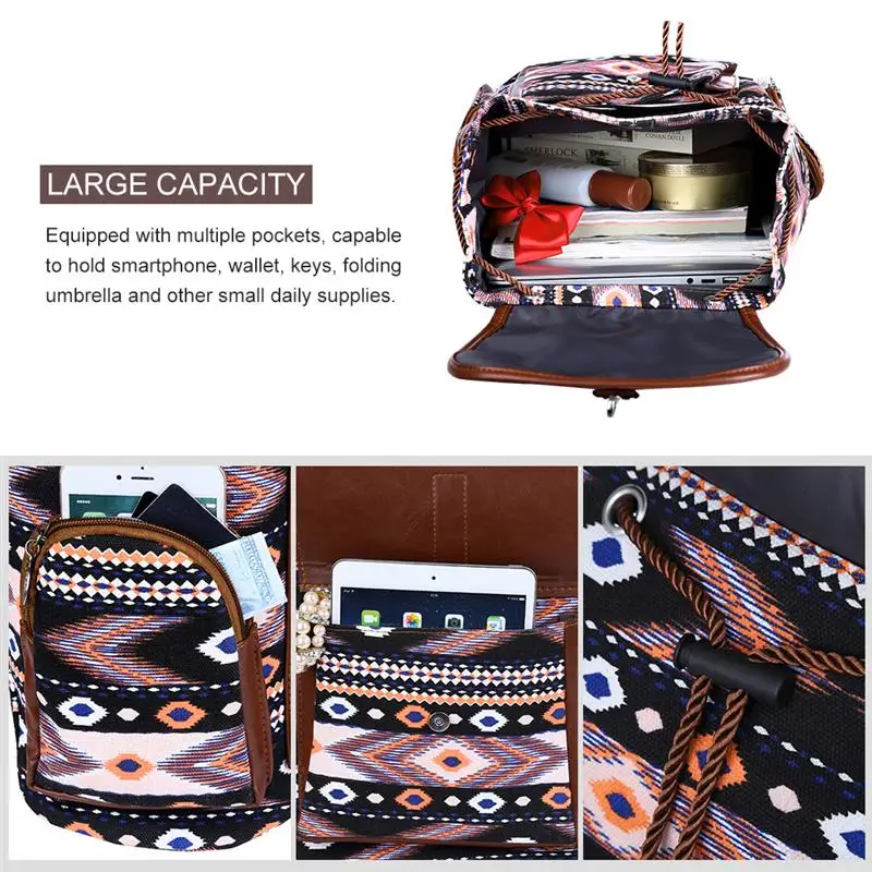 Vbiger богемный винтажный холщовый рюкзак для женщин колледжа Школы Путешествия