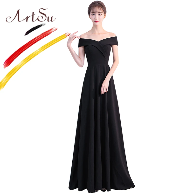 

ArtSu Elegant Women Formal Dress V-Neck Off Shoulder Floor-Length Maxi Party Dress Ball Gown Sexy Slim 2018 New Robe De Soiree