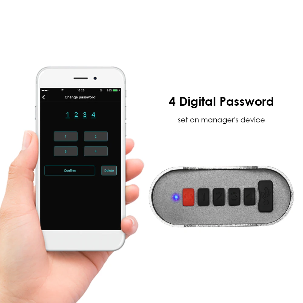 Водонепроницаемый USB смарт замок 4 цифры Пароль/приложение без ключа