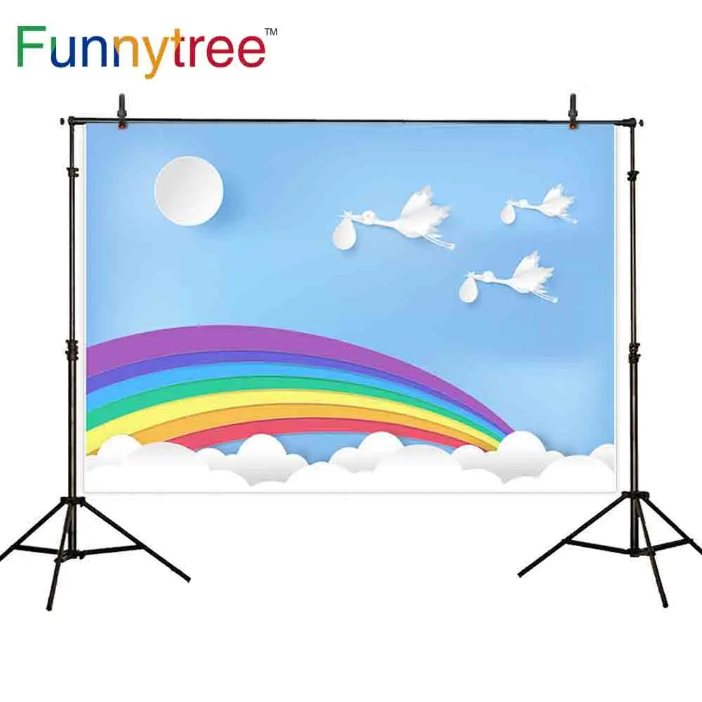 Фон Funnytree для фотостудии Радуга голубое небо облако бумага искусство аист