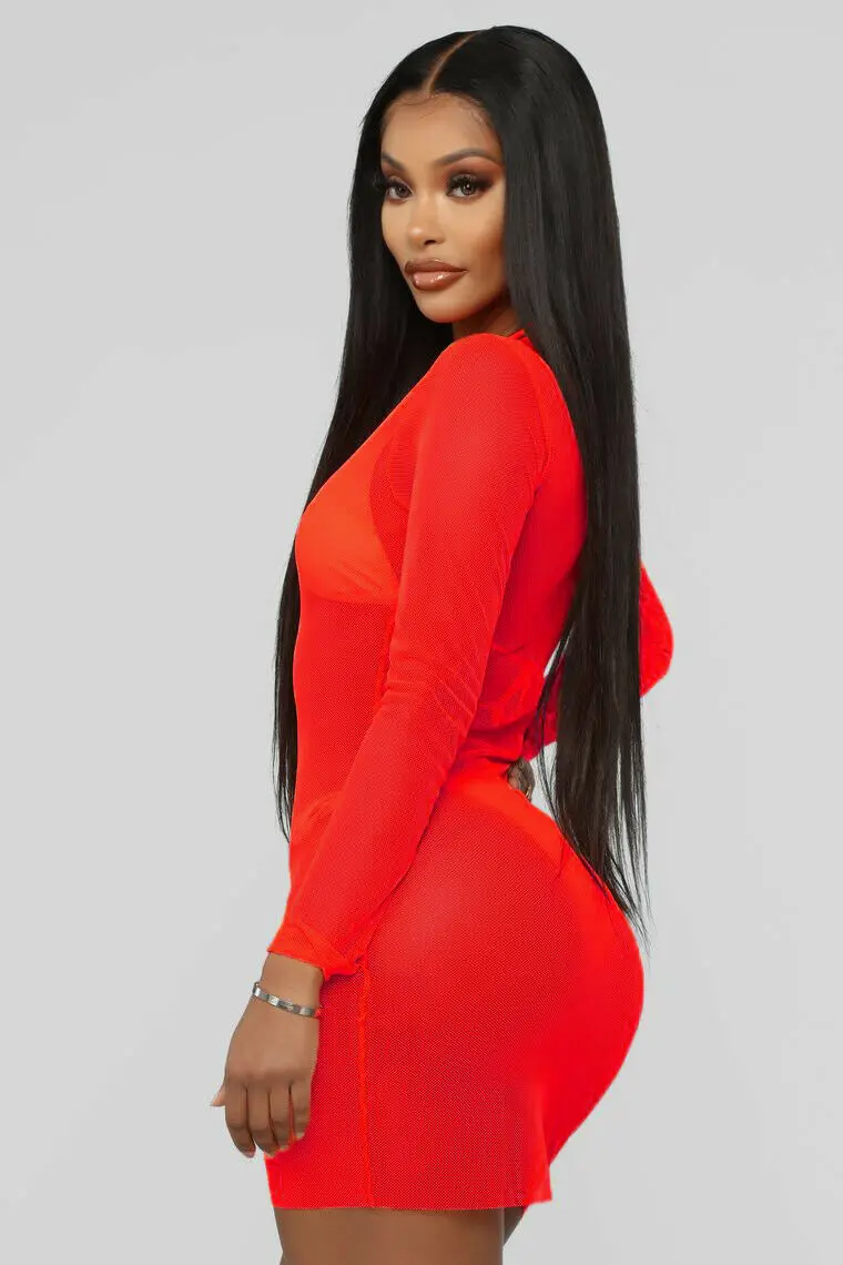 Летняя женская сексуальная прозрачная сетчатая накидка бикини с длинным рукавом