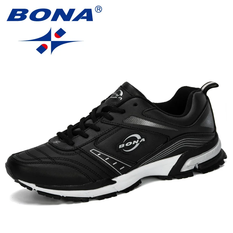 Black silver gray BONA/Новинка года; кроссовки на шнуровке; Мужская обувь для бега; спортивная дышащая мужская прогулочная обувь; спортивная обувь; Erkek Spor Ayakkabi; удобная обувь - Цвет: Black silver gray