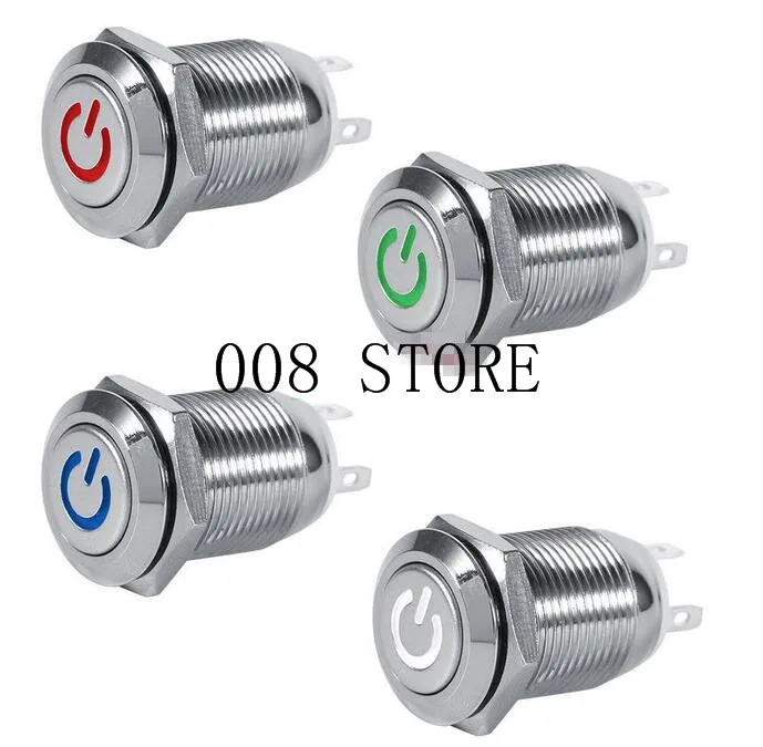 Автомобильный Compurter 12 мм, 3 в, 5 В, 12 В, 220 В, ангельский глаз, алюминиевый металлический светодиодный кнопочный переключатель питания, самосброс, металлический переключатель, нормально открытый PT