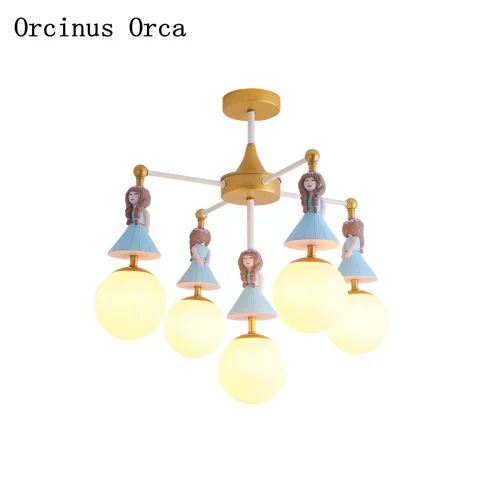 Мультяшная креативная светодиодная люстра принцессы из смолы для спальни