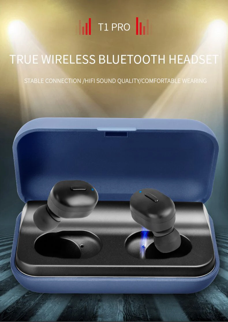 LAUMOX Bluetooth наушники TWS T1 Pro, гарнитура 5,0, беспроводные наушники, 3D стерео гарнитура с микрофоном, наушники, водонепроницаемая зарядная коробка