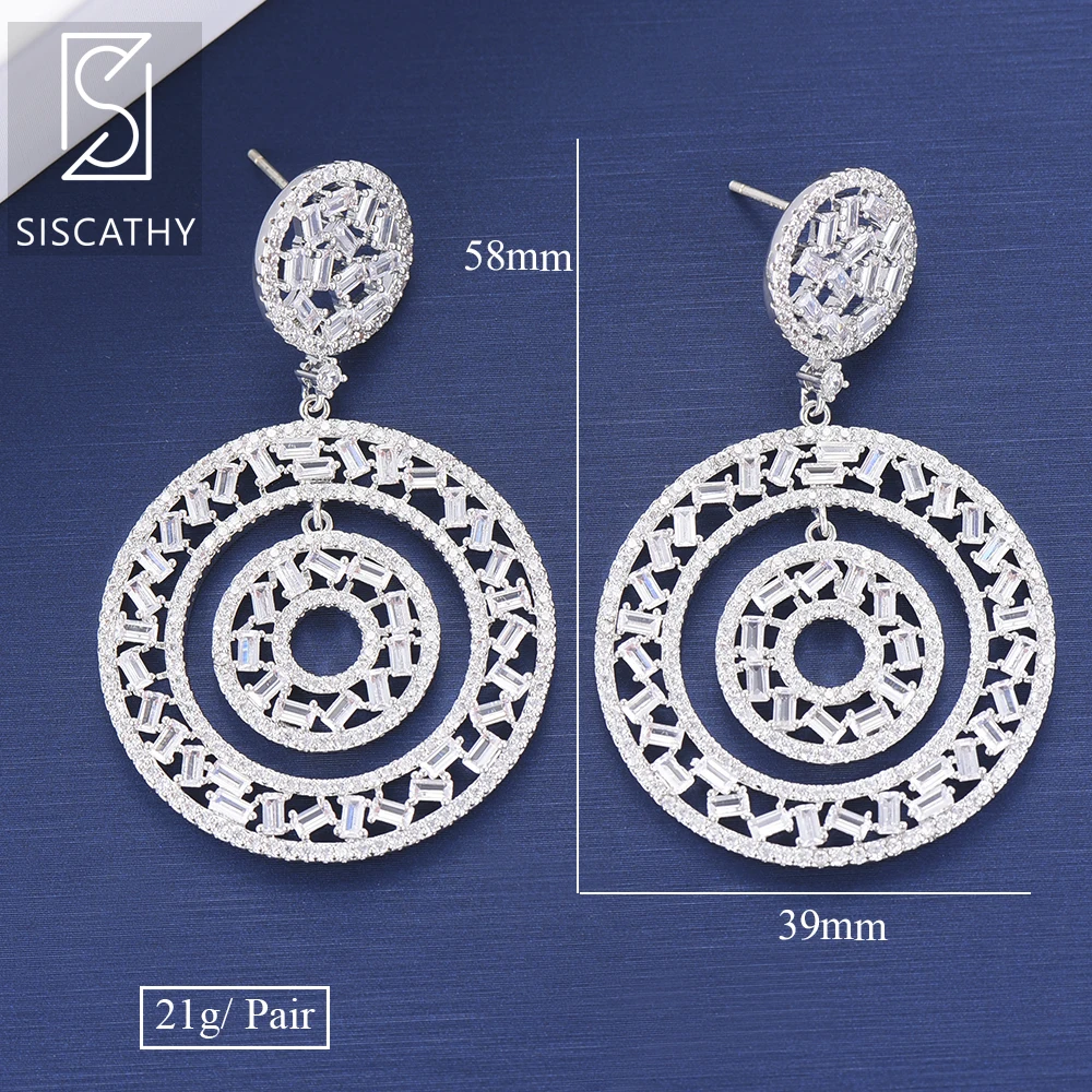SisCathy 39*58 mm Fashion Big Circle Hollow Statement Earrings New Cubic Zirconisa Dangle Drop For Wedding Engagement | Украшения и