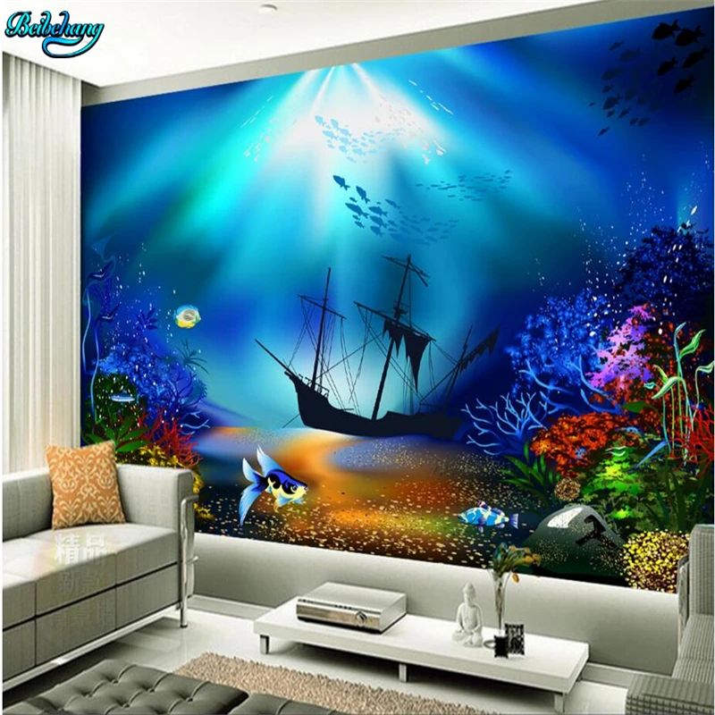 

beibehang Large Custom Wallpapers Aesthetic Underwater World Background Walls Submarine Shipwreck Background Wall Paintings