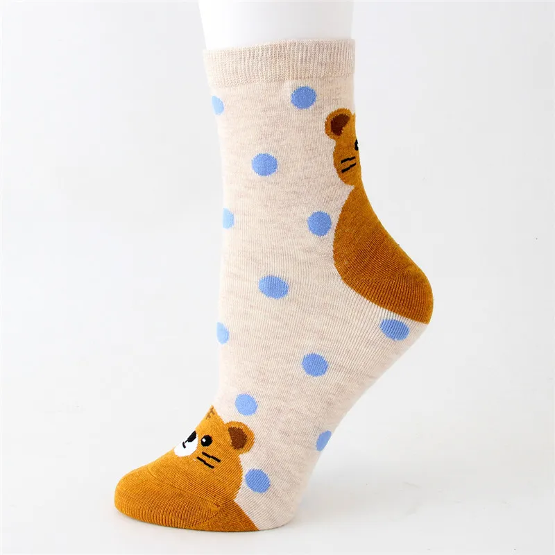 Мультяшный медведь в горошек носки Kawaii кошка панда Тигр Пингвин милые забавные новые женские хлопковые носки весна и осень - Цвет: 2