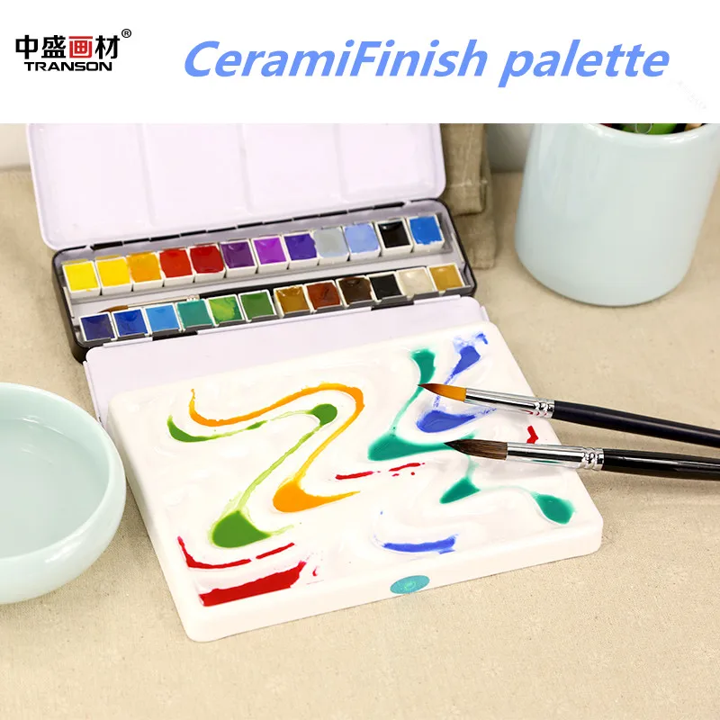 Керамическая палитра краски акварели художника. палитра|ceramic paint palette|paint paletteartist