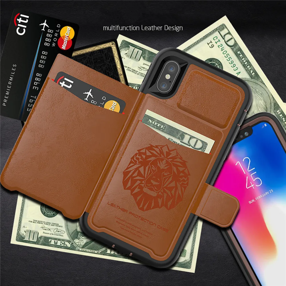 Роскошный чехол-подставка с магнитным отделением для карт для iPhone XS MAX XR XS X 8 7 6 6s Plus противоударный дизайнерский кожаный чехол Fundas
