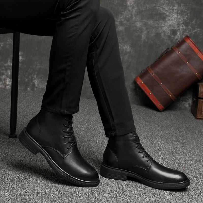 Fotwear Men's Genuine Leather Boots formal boots Ankle Premium lace-up casual shoes Men shape Slim welt luxury classic style | Обувь