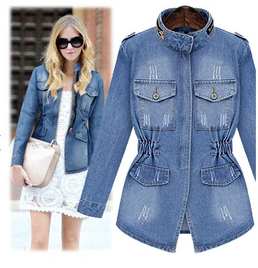 Women's Long Denim Coat 2018 Spring Fashion Female Zipper Jacket Slim Elastic Waist Solid Coats Plus Size 5XL C82821C |
