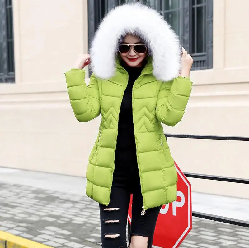 Light green 2 Женское зимнее пальто размера плюс S-6XL с воротником из искусственного меха, Женская парка, длинная верхняя одежда, теплый пуховик, зимняя куртка, Женское пальто, новинка - Цвет: Light green 2