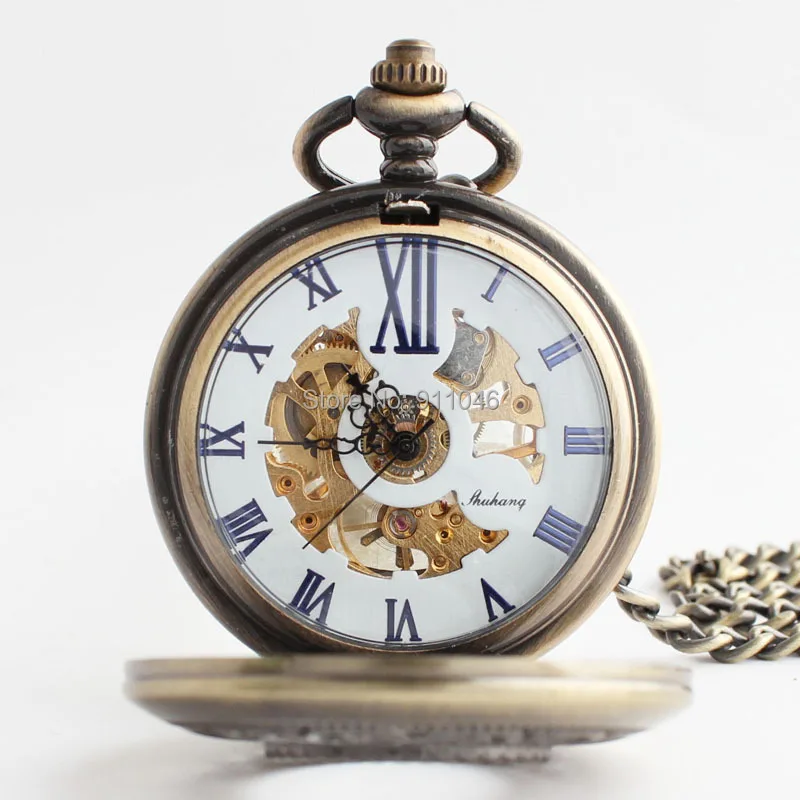 Винтажные карманные часы 10 шт./лот с бронзовым выдолбленным цветком механические