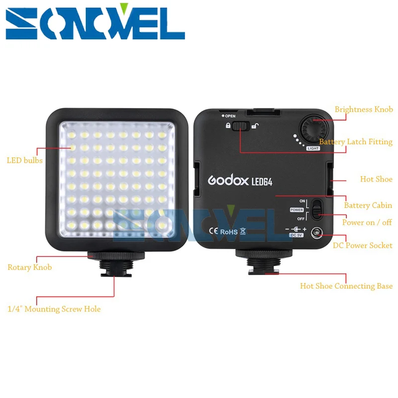 Godox LED64 светильник для DSLR камеры видеорегистратора Мини DVR заполсветильник