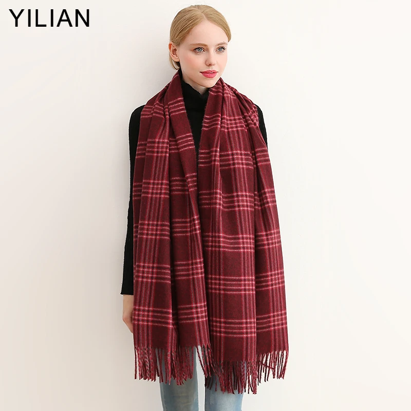 Женский Длинный шарф в клетку бренд YILIAN Fashion зимний плотный кашемировый