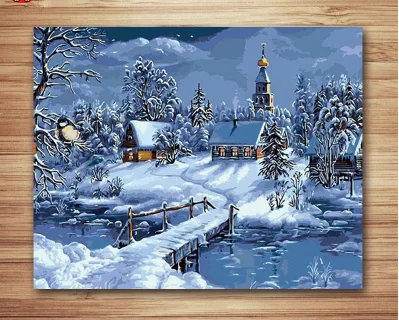 DIY цифровой живописи маслом по номерам Снежный пейзаж декоративные картины без