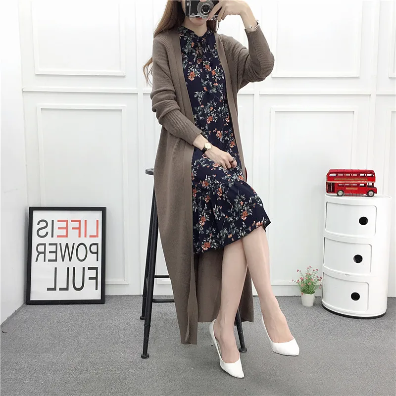 sweater female super long 2018 spring and Autumn New Korean version loose autumn dress thin knitted coat |