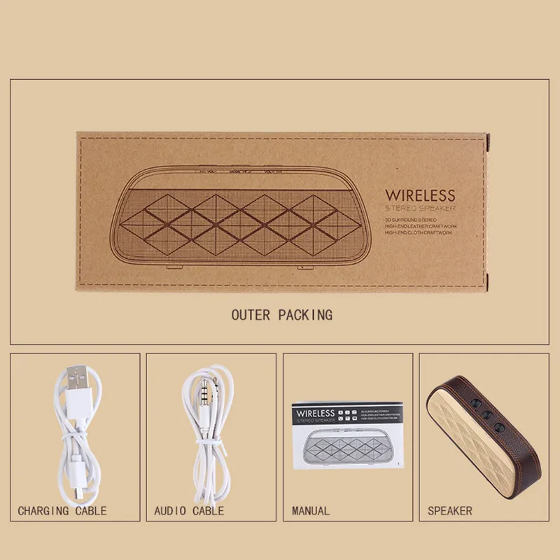 Высококачественный кожаный беспроводной bluetooth динамик портативный тканевый