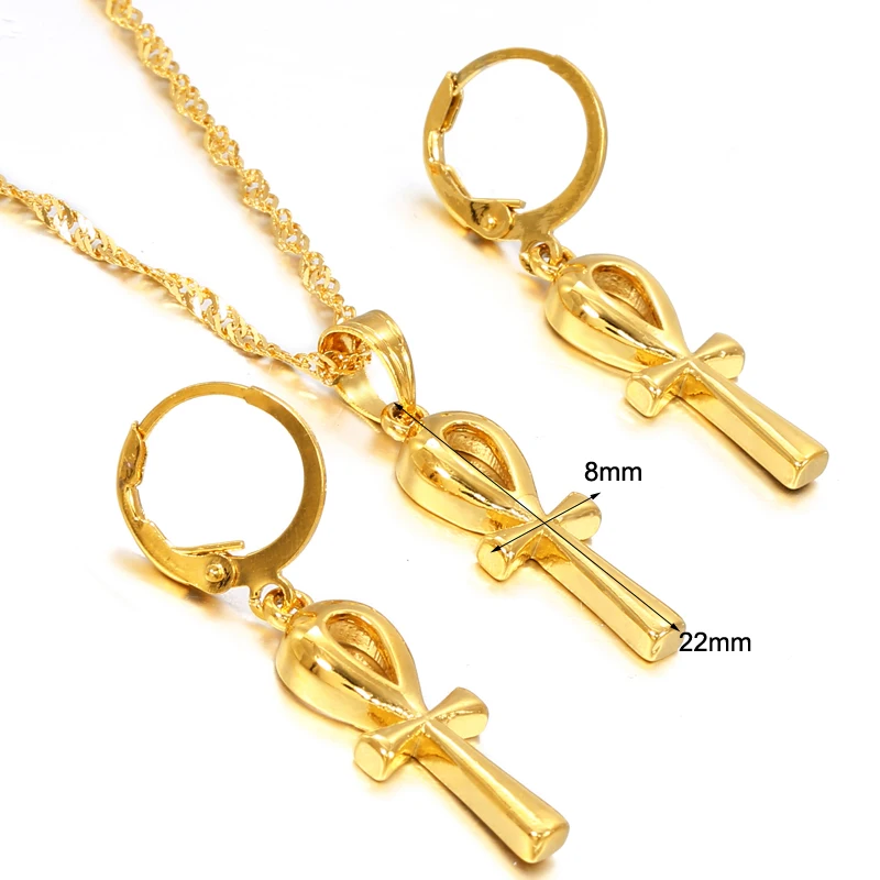 Женские классические серьги подвески в виде Анкх золотого цвета с египетским