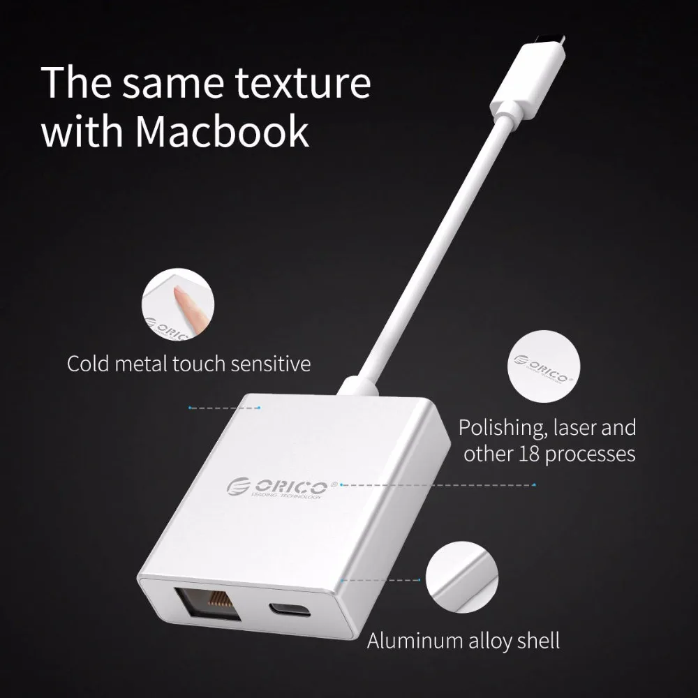 

ORICO Aluminum Type-C to RJ45 Adapter Hub PD Charge Gigabit Ethernet Card 1000Mbps For Windows 10 8 8.1 7 XP Mac OS Laptop PC