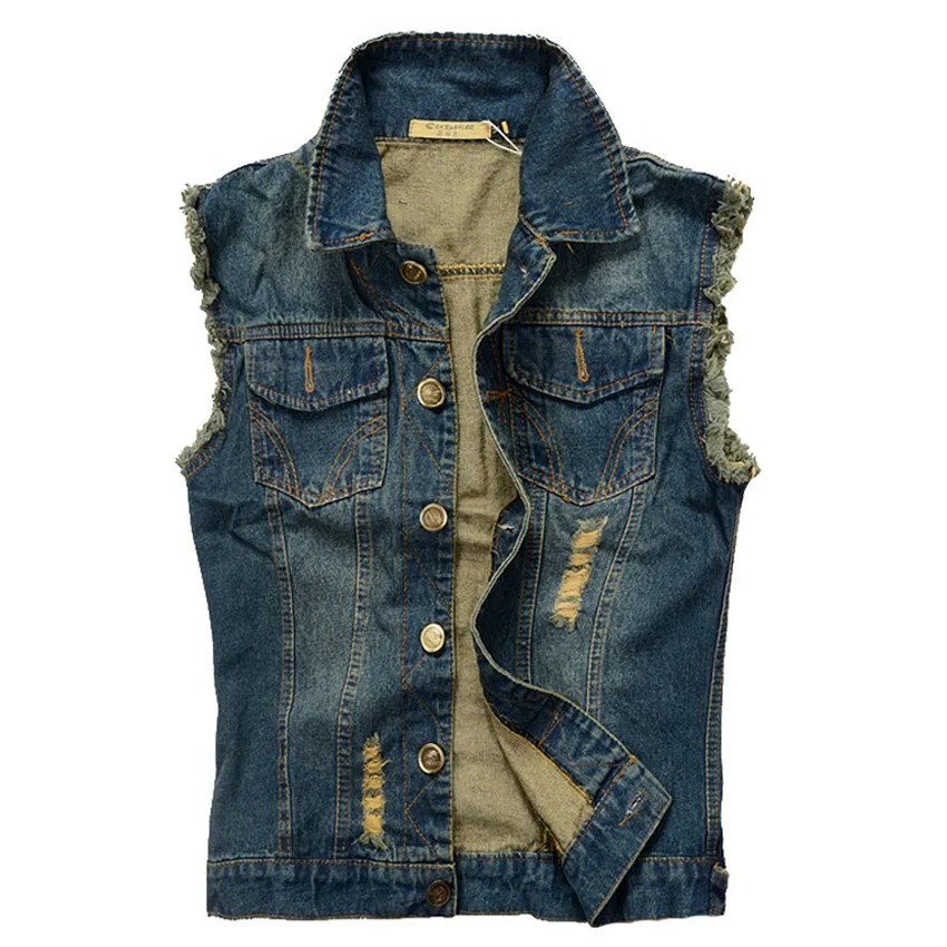 

Мужская джинсовая куртка без рукавов, ковбойская брендовая рваная Джинсовая безрукавка, размеры до 6XL, 2019