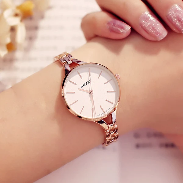 rose gold watch KEZZI, роскошные брендовые часы, женские, водонепроницаемые, нержавеющая сталь, кварцевые часы, римские весы, мульти режущие поверхности, зеркальные часы-браслет - Цвет: rose gold watch