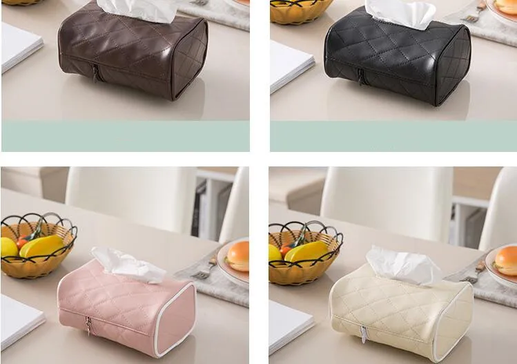 

1PC PU Leather Tissue Boxes Simple Living Room Napkins Carton Car Home Tissue Boxes Auto Interior Decoration Accessories OK 0874