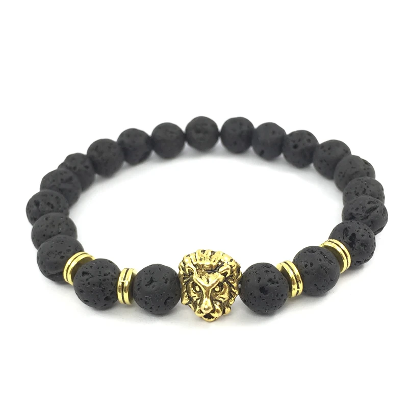 Модные браслеты с бусинами в форме головы льва из тигрового глаза подвесками