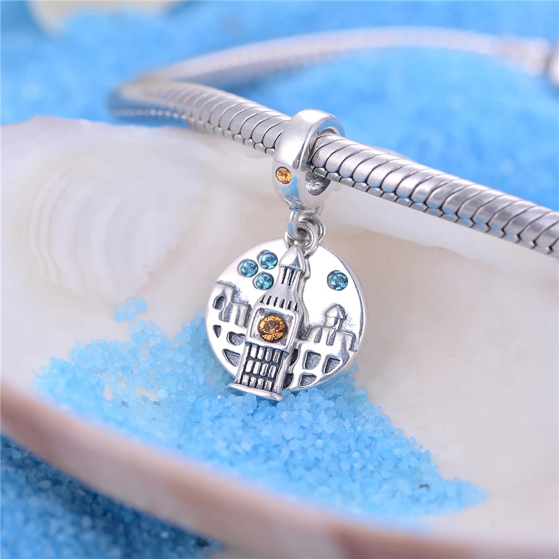 Талисманы Серебро 925 Оригинальный 2015 Винтаж подвески в виде башни с камнями Семья