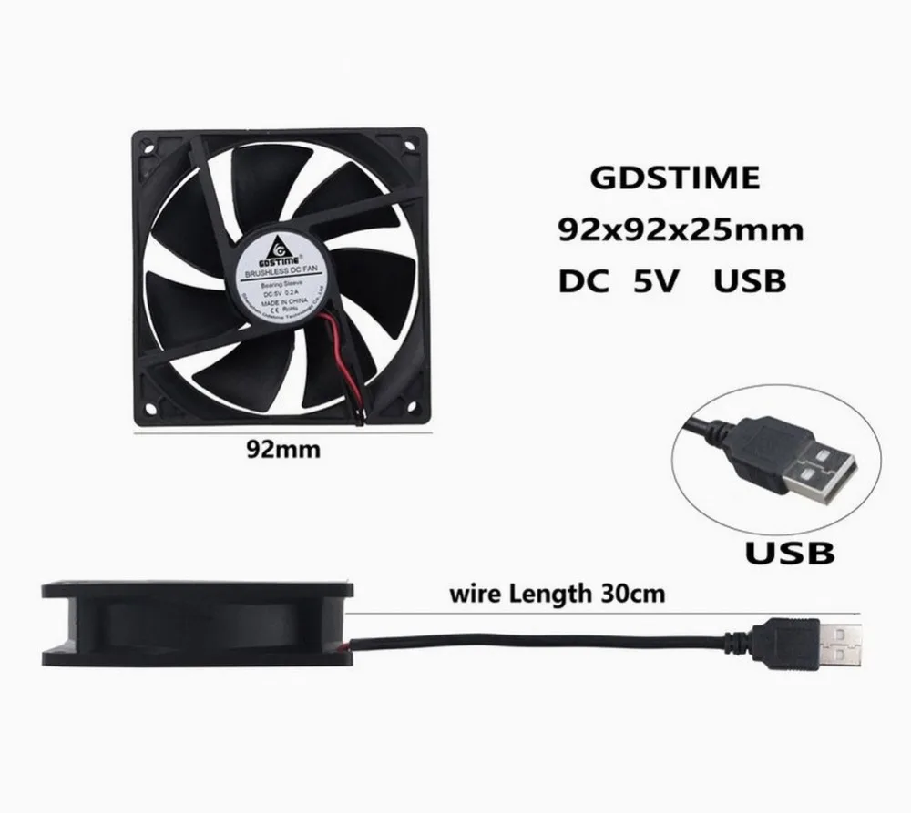 1 шт. Gdstime 92 мм x 25 9225 USB разъем DC 5 в 9 см бесщеточный двигатель охладитель для чехла