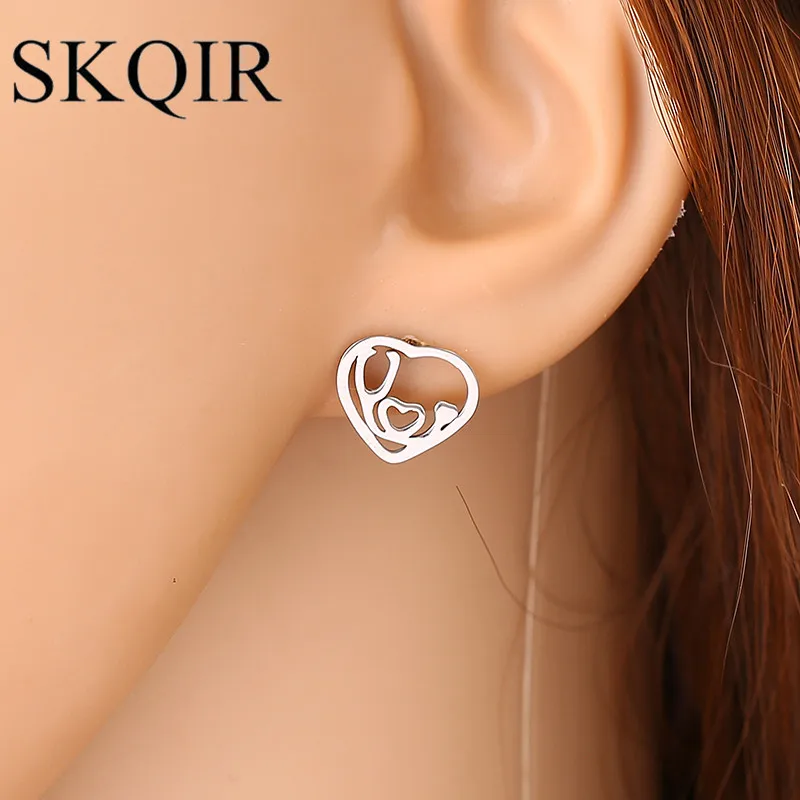 Полые серьги гвоздики в форме сердца медицинская серьга из нержавеющей стали для