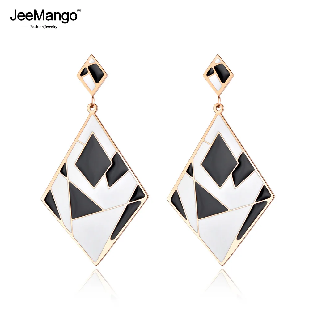 Ювелирные изделия JeeMango большие ромбовидные серьги черные/белые глянцевые из