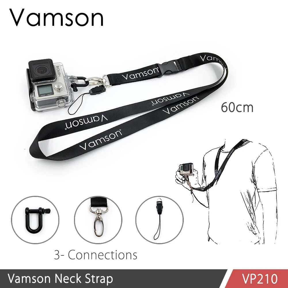 Ремень на шею Vamson для Gopro Hero 7 6 5 5s 4 4s 3 + с быстросъемной пряжкой eken Xiaomi yi SJCAM Black VP210 |