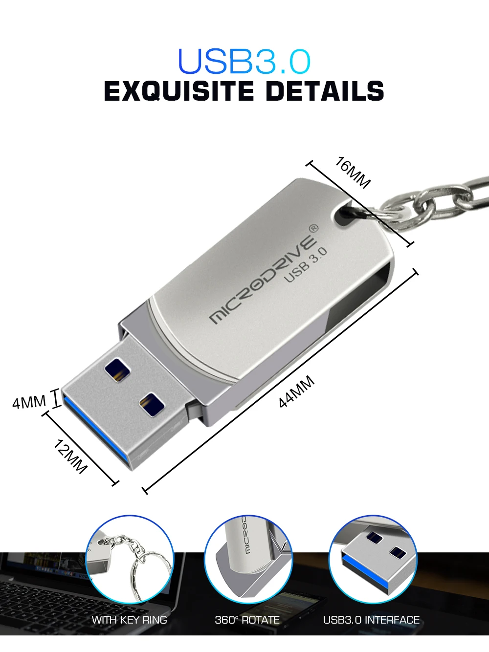 Брелок серебристые металлические USB флеш-накопители 32 Гб 64 Гб 128 ГБ флеш-накопитель memoria usb флешка 16 Гб мини-флешка флеш-накопитель USB 3,0 U диск