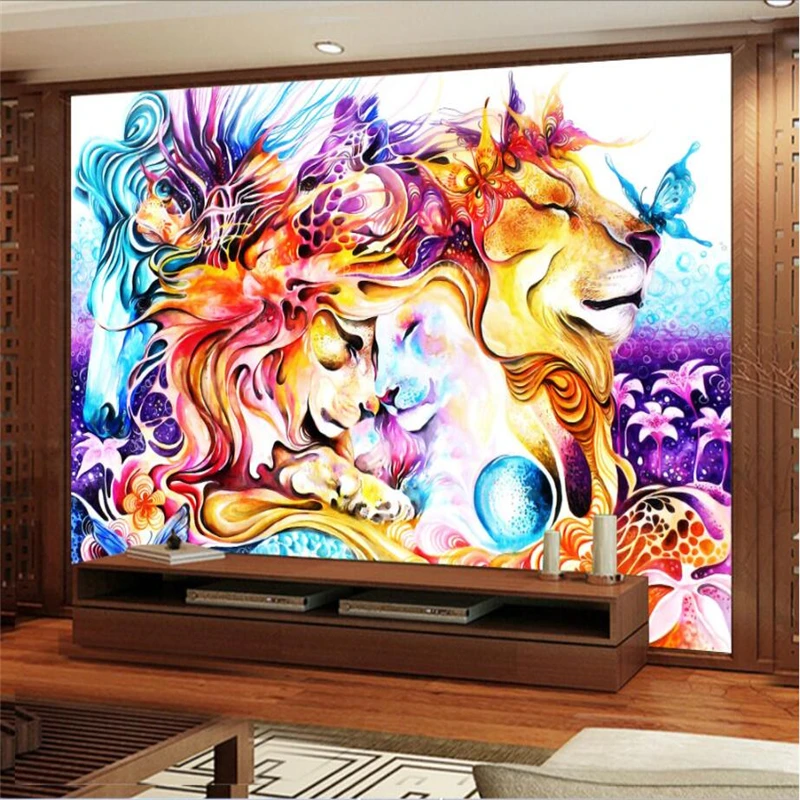 Современные скандинавские акварельные обои с изображением Льва художественный