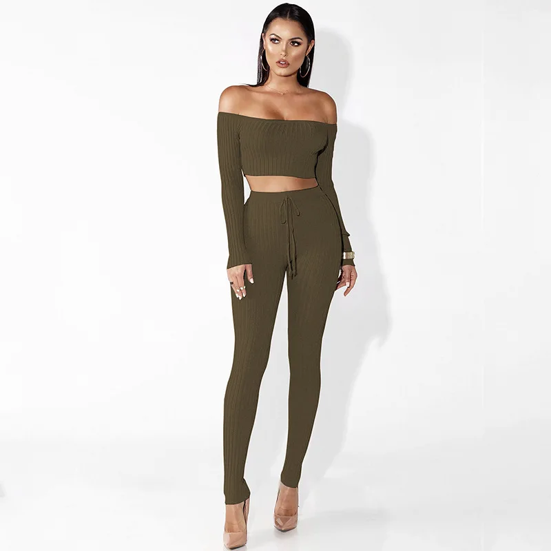 

Two Piece Set Women Tracksuit Sexy Long Sleeve T Shirt Crop Top Pencil Pants Leggings Set Bodycon Slim Suit Autumn 2 Piece Sets