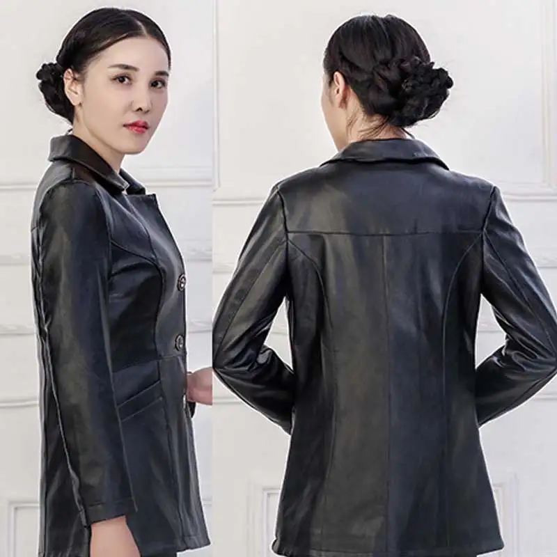 Autumn Women Wear Plus size PU Leather Jacket 2018 New Fashion Lapel Black Windbreaker Long Leather Jacket Mother Masks Parka