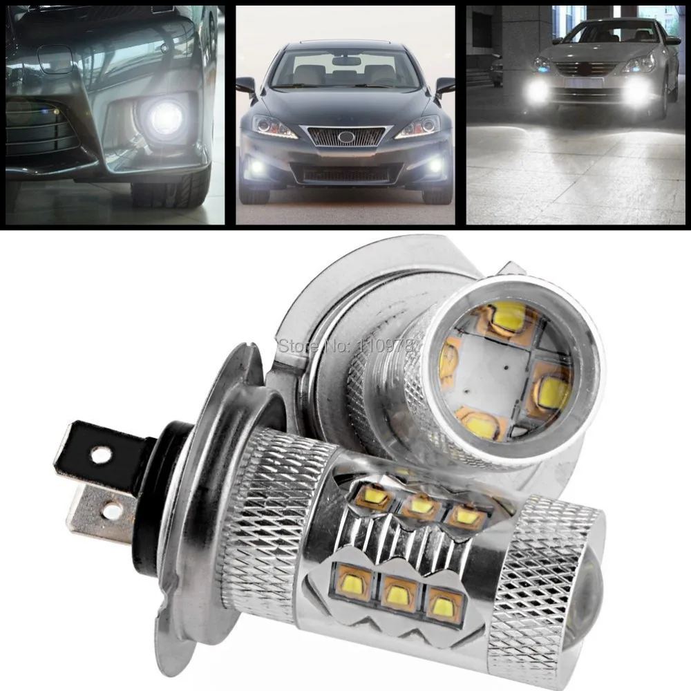 

2 pcs 80W Ultra Bright CREE Chips White H7 Projector LED Lamp Bulb Daytime Running Fog Light For Lexus ScionInfinity Mitsubishi