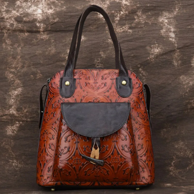 

BULLCAPTAIN Women Genuine Leather Back pack School Book Shoulder Bag Embossed small Knapsack Luxury Daypack Travel Rucksack