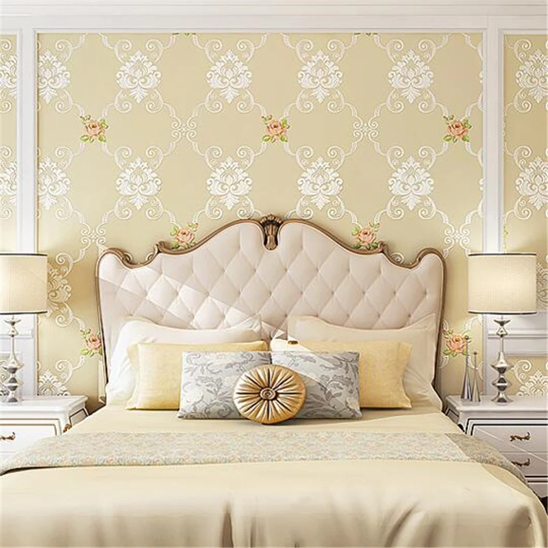 beibehang Pastoral European large flower embossed fine 3D non-woven wallpaper bedroom warm living room wall | Обустройство дома