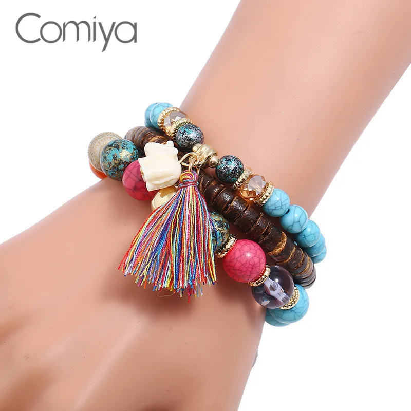 Comiya женские браслеты Мода Boho каменные бусы Набор Леди браслет Длинные Ленточки