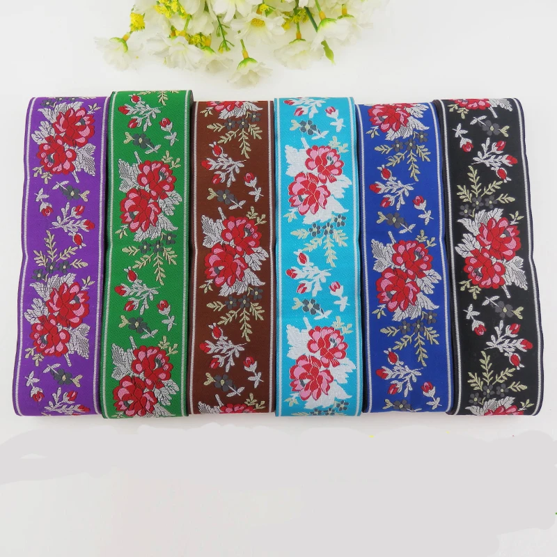 

Good quality 6 color design Embroidery webbing 5cmx7yards Zakka handmade accessories DIY polyester woven Jacquard Ribbon
