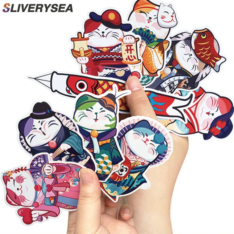 SLIVERYSEA 9 шт./лот японская Милая кошка на удачу наклейки с животными для чемодана