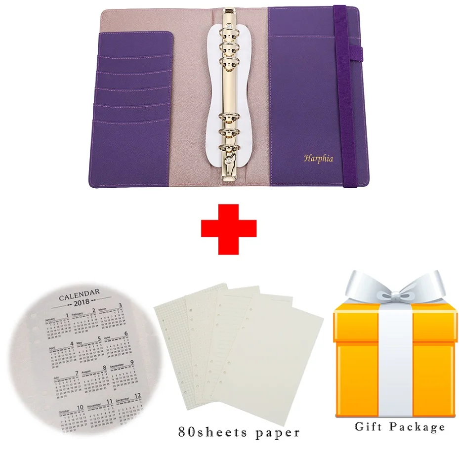 Notebook and pack Harphia A5 A6, блокнот-планировщик на ремешке, блокнот с отрывными листами, блокнот на спирали, блокнот, персональный органайзер с дополнительными бесплатными подарками - Цвет: Notebook and pack