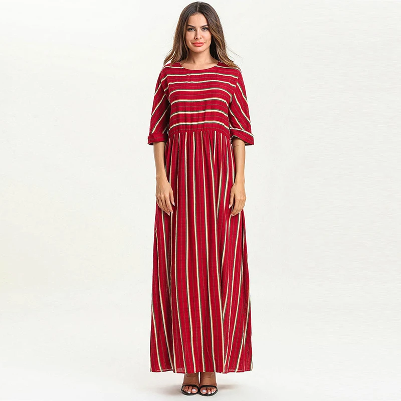 Женское мусульманское платье в полоску Jubah элегантное макси с длинным рукавом