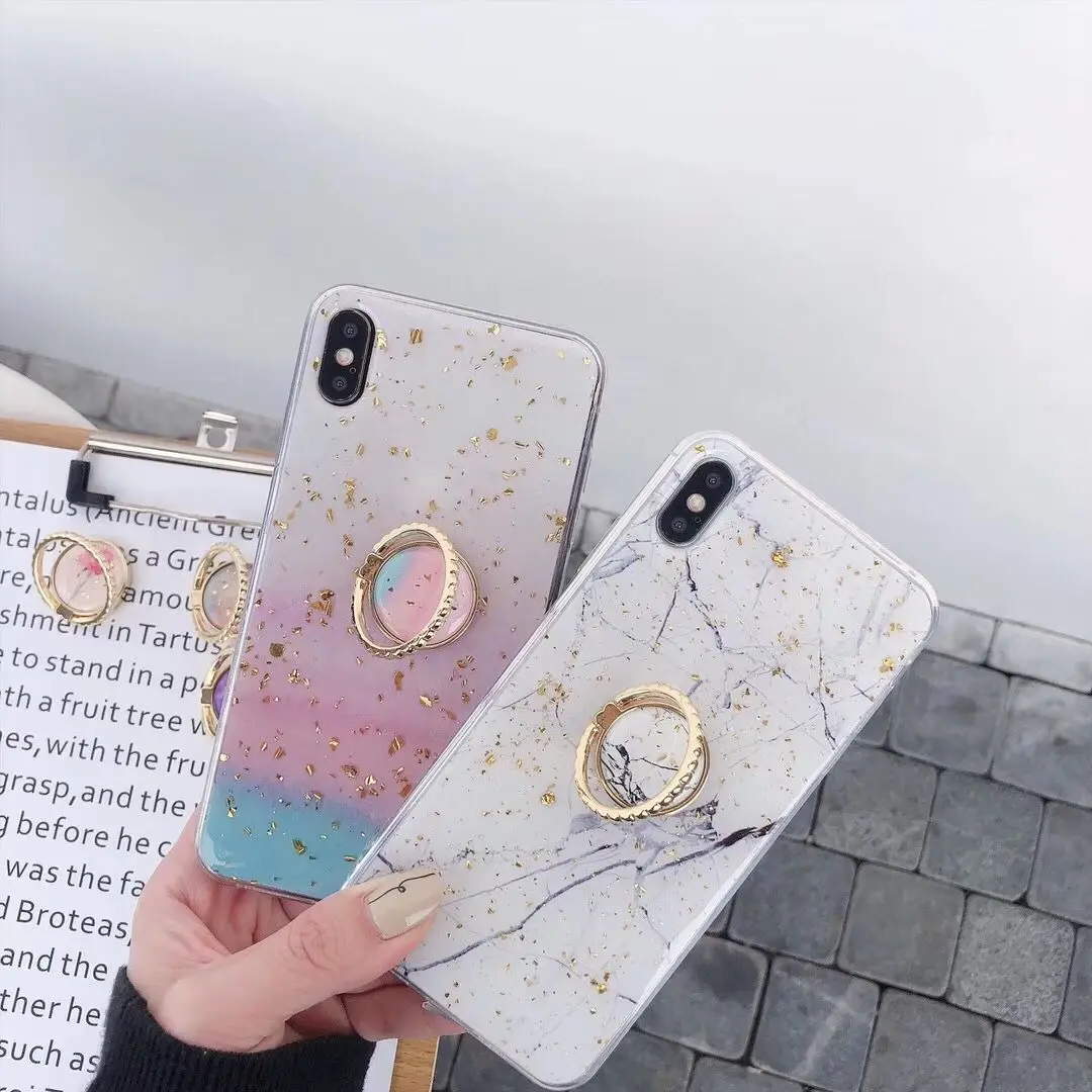 Gold Foil Bling Marble Phone Case for iPhone XR For XS 6s 7 8 Plus MAX with ring holder |